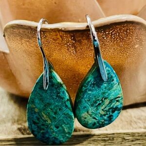 Elegant Silver Plated Teardrop Chrysocolla Earrings